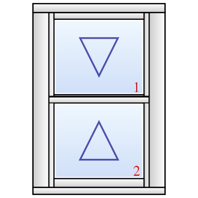 Vertikal-Schiebefenster englischer Bauart mit Gegengewichten im seitlichen Rahmen