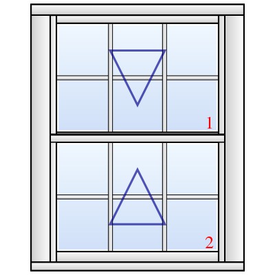 Vertikal-Schiebefenster englischer Bauart mit Gegengewichten im seitlichen Rahmen und Wiener Sprossen
