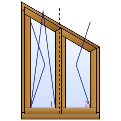 Holzfenster in dreieckiger Ausführung